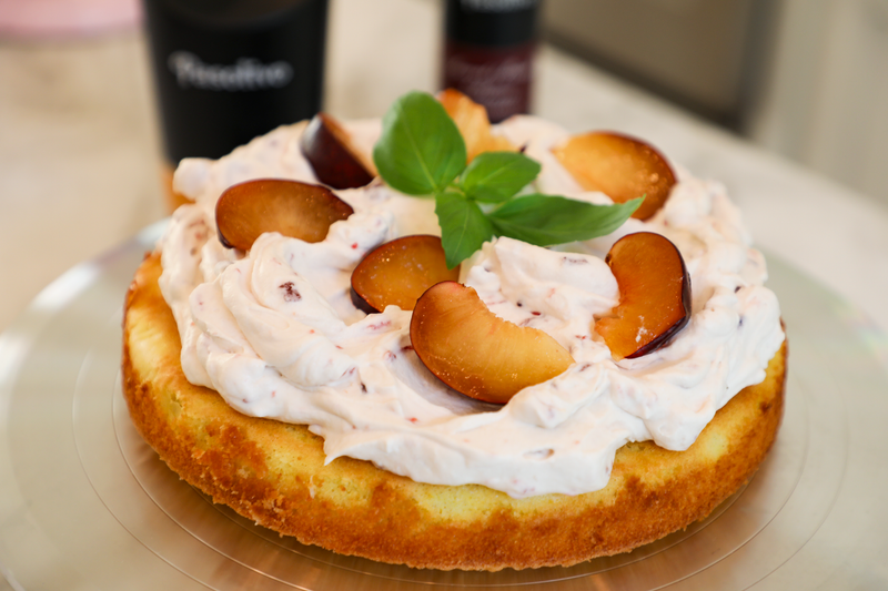 Lemon Olive Oil Cake with Plum Whipped Cream
