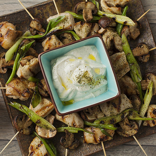 Grilled Chicken Skewers with Mushrooms and Green Onions